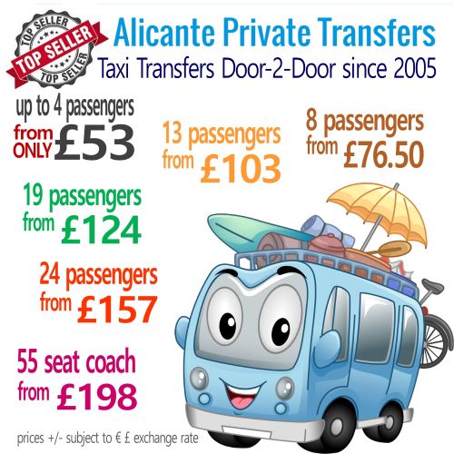 Alicante Private Transfers for large group transfers from 9 to 55 passengers